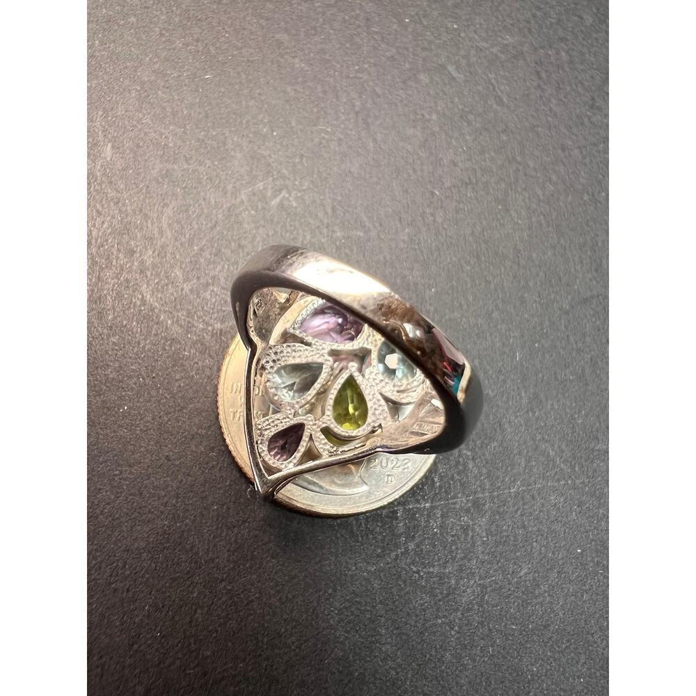 Vintage multi gemstone sterling silver cluster ring size 7 - Picture 6 of 16
